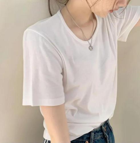 韩国chic夏季基础款简约百搭休闲套头纯色宽松T恤