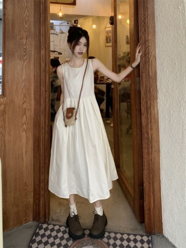 Lower zipper Korean new style women's tea break French white sleeveless dress small slim vest skirt
