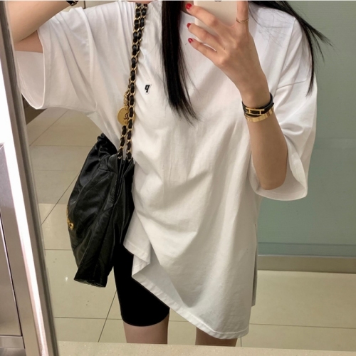 Summer round neck loose and versatile casual mid-length T-shirt