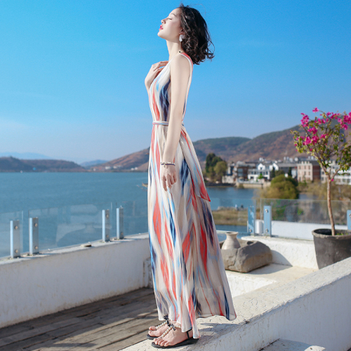 2024新款仙女裙法式彩虹裙连衣裙气质显瘦长裙旅游度假沙滩裙夏