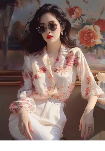 Light luxury niche pink floral sunscreen shirt 2024 new retro Hong Kong style chic foreign style high-end chic shirt