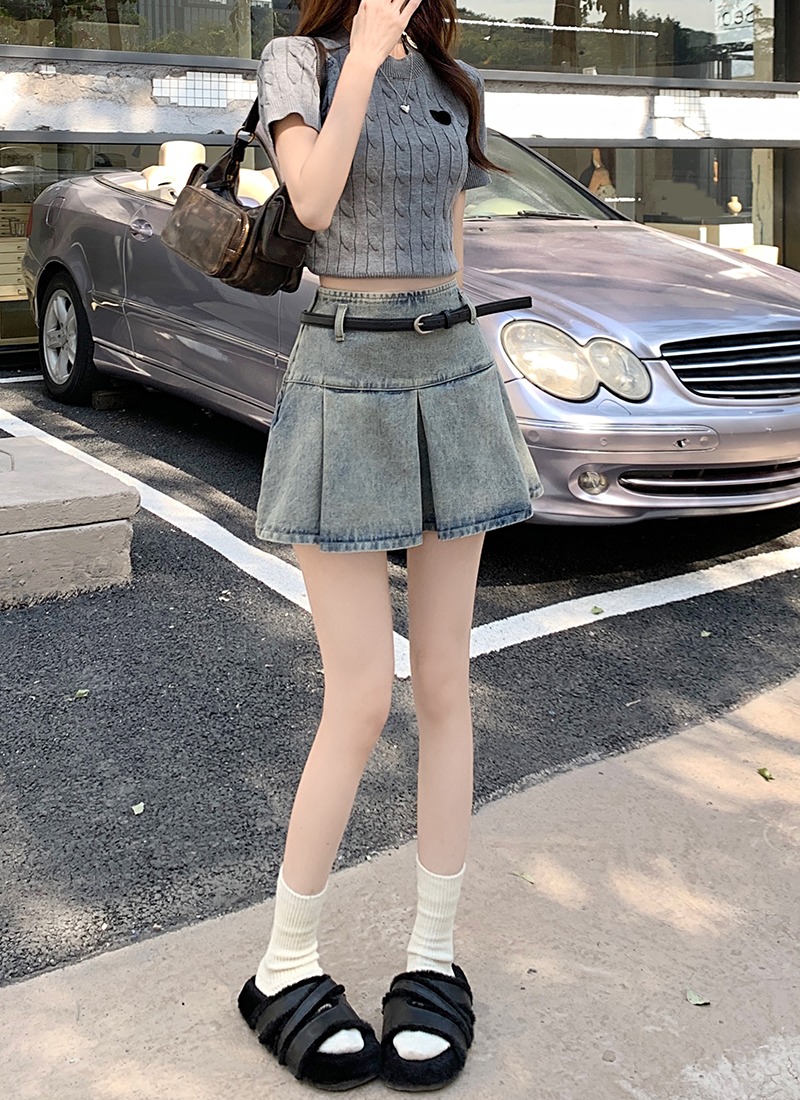 實拍 2024夏上新時髦高街洗水壓褶牛仔半身裙女辣妹a字短裙潮