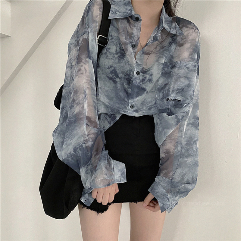 Women's Designers' Unisex 2024 New Summer Thin Tie-Dye Long Sleeve Outerwear Sun Protection Chiffon Loose Shirt
