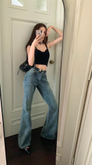 Photographed Retro Style Slim Fit Versatile Uncommon Denim Micro-Bootcut Pants