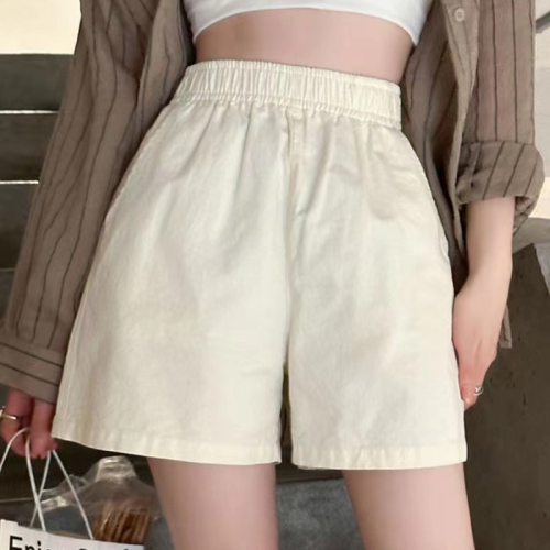 Summer Korean style a-line high-waisted slimming A-line wide-leg elastic waist fashionable loose khaki shorts for women