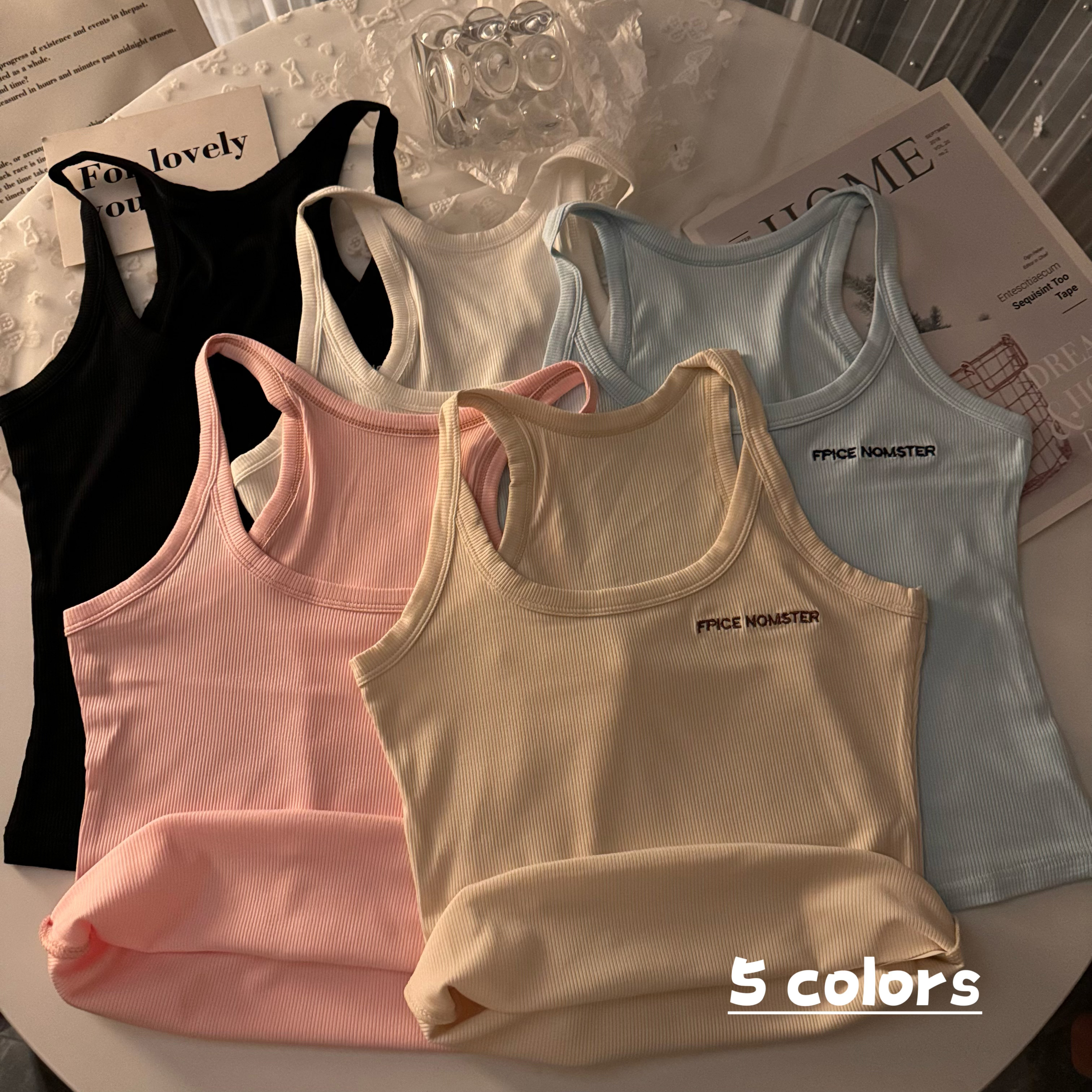 Real shot of summer sweet and spicy pure desire embroidered letters versatile vest for women pure cotton slim bottoming outer top