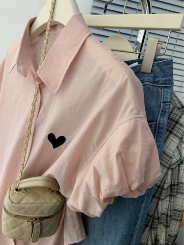 Puff sleeve embroidered chiffon shirt women's summer design niche French short-sleeved shirt high-end top