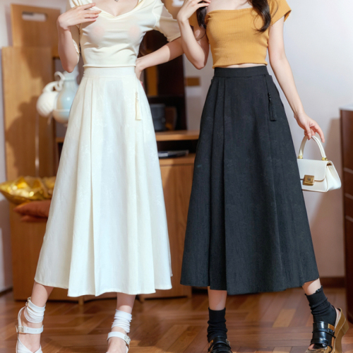 夏季新款新中式国风提花高腰半身裙女韩版百搭宽松型
