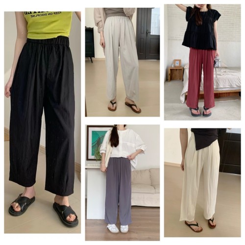 66202 solid color high-waisted leg-lengthening nine-minute quick-drying granny pants summer flesh-covering casual versatile casual pants