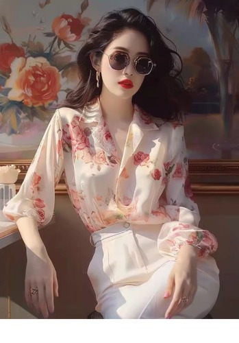 Light luxury niche pink floral sunscreen shirt 2024 new retro Hong Kong style chic foreign style high-end chic shirt