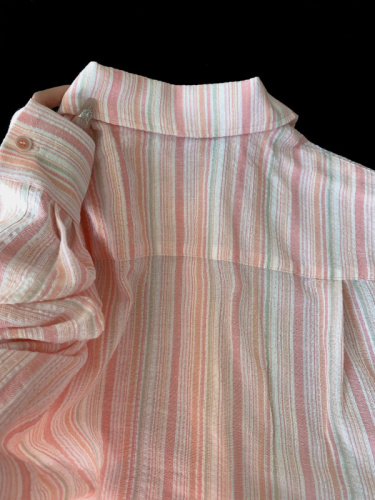 Pink striped shirt for women early autumn chic Hong Kong style high-end super nice long-sleeved top trendy