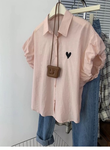 Puff sleeve embroidered chiffon shirt women's summer design niche French short-sleeved shirt high-end top
