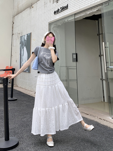 实拍  韩系肌理感减龄高腰纯色2024春夏新款半身裙