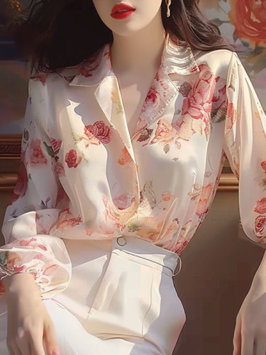 Light luxury niche pink floral sunscreen shirt 2024 new retro Hong Kong style chic foreign style high-end chic shirt