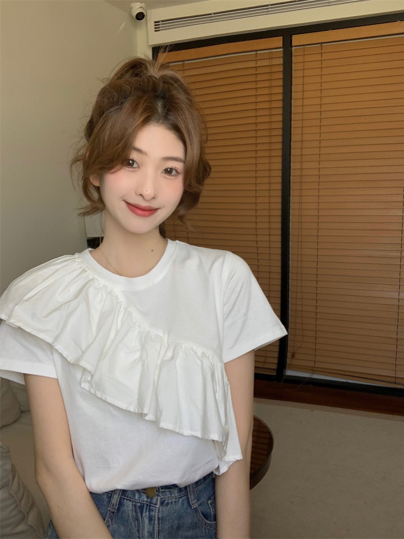 度假一字肩雪紡襯衫女夏設計感泡泡袖修身顯瘦抹胸絕美鎖骨上衣潮