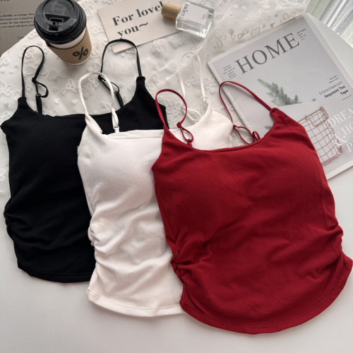 Photographed hot girl pure desire pleated backless top with thin straps, slimming outerwear for layering under clothing