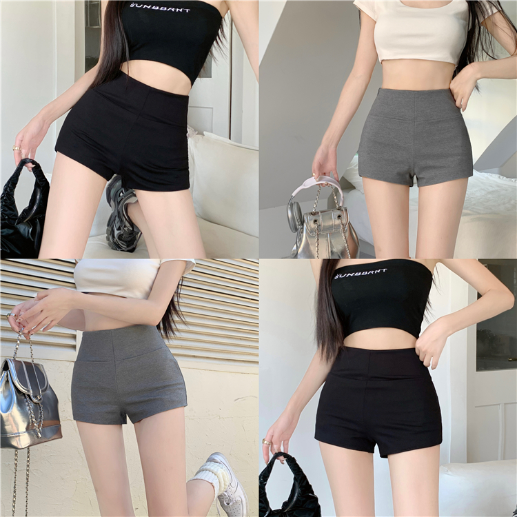 Actual shot ~ Hot girl gray shorts, high waist, versatile, slimming, stretch super shorts, casual straight pants