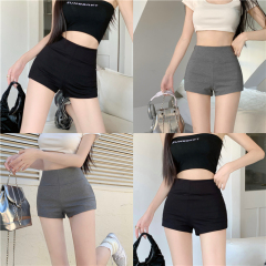 Actual shot ~ Hot girl gray shorts, high waist, versatile, slimming, stretch super shorts, casual straight pants