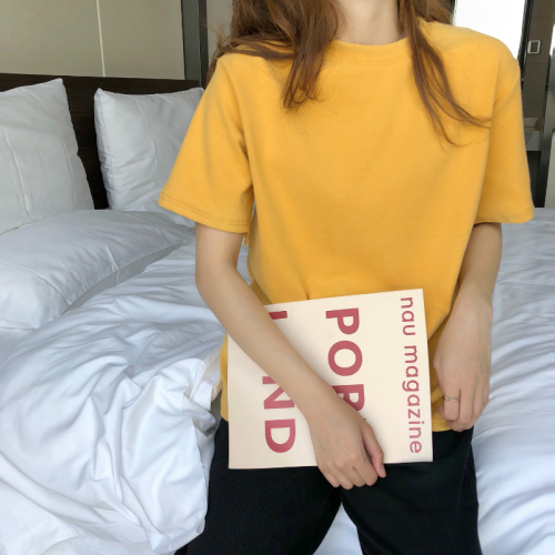 Back collar 26 count 100% cotton short-sleeved T-shirt women's loose trendy brand summer blank version light plate