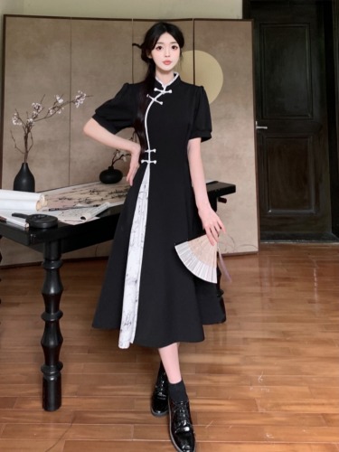 大码女装夏季新款微胖显瘦设计感改良旗袍新中式国风气质连衣裙子