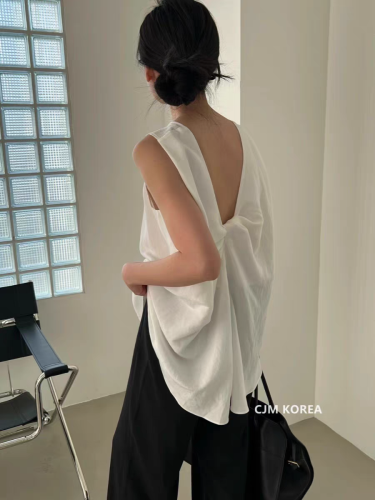 Original plate 2024 spring and summer solid color round neck backless knotted loose sleeveless vest