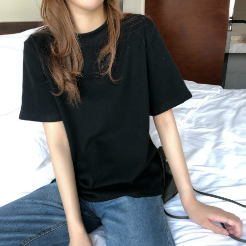 Back collar 26 count 100% cotton short-sleeved T-shirt women's loose trendy brand summer blank version light plate