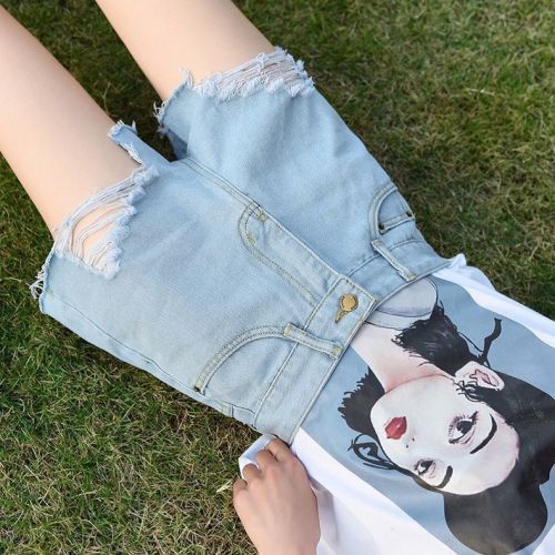 Spring and summer new style loose ripped denim shorts for women high-waisted and slim A-line hot girls loose raw edge denim hot pants