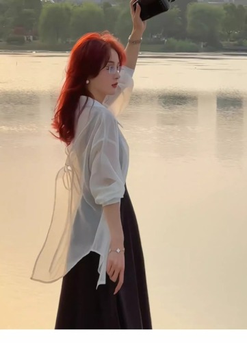 蝴蝶结镂空防晒衣女夏季2024新款外搭开衫白色雪纺衬衫外套轻薄款