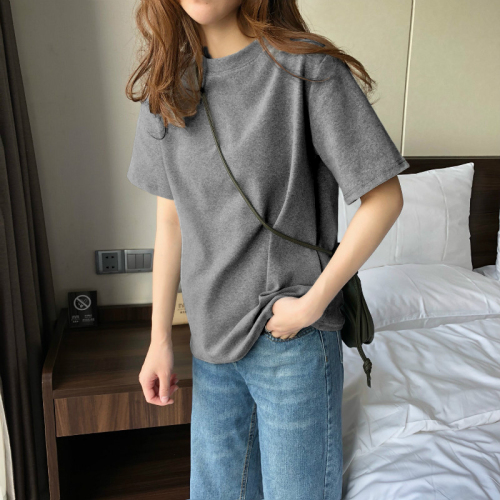 Back collar 26 count 100% cotton short-sleeved T-shirt women's loose trendy brand summer blank version light plate