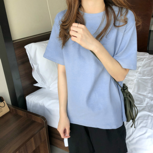 Back collar 26 count 100% cotton short-sleeved T-shirt women's loose trendy brand summer blank version light plate