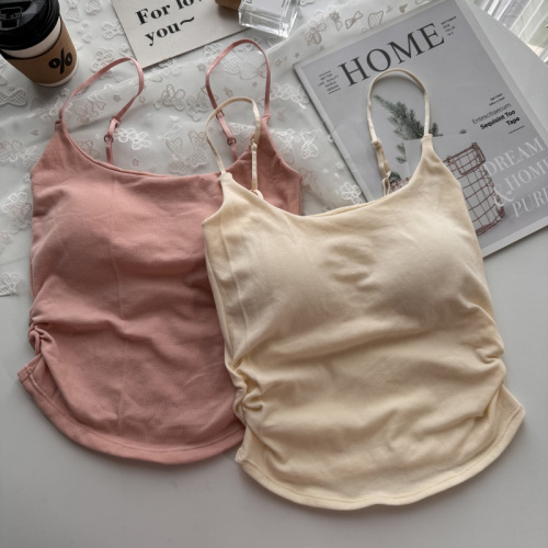 Photographed hot girl pure desire pleated backless top with thin straps, slimming outerwear for layering under clothing