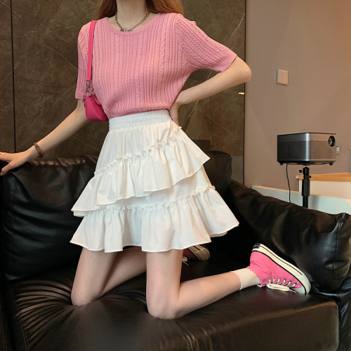 Real shot~A-line cake skirt for women 2024 new summer Korean style wear for small people anti-exposure white skirt