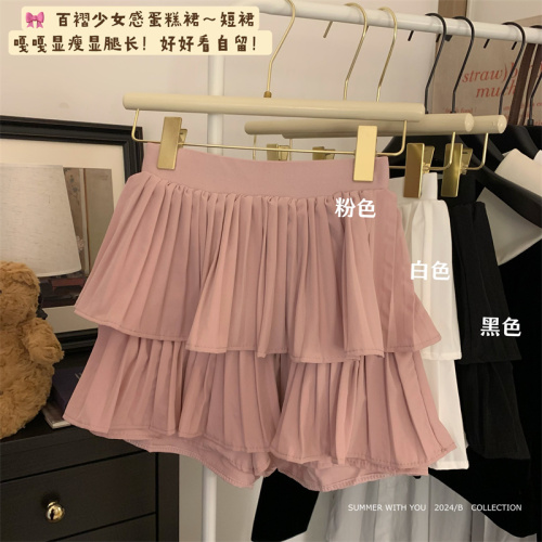 Actual shot~ Summer hot girl pleated skirt with ruffles and versatile tutu skirt with high waist and slimming A-line skirt
