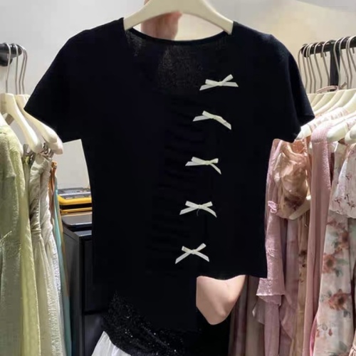不规则短款修身短袖女夏季新款设计感小众上衣显瘦新中式心机t恤