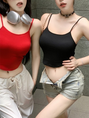 Real shot ~ Hollow vest women's 2024 new summer outer wear suspender curved hem sleeveless backless top