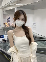 實拍 夏季韓版bm純欲修身愛心鏤空百搭純棉吊帶背心T恤上衣