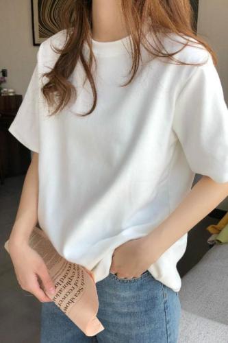 Back collar 26 count 100% cotton short-sleeved T-shirt women's loose trendy brand summer blank version light plate