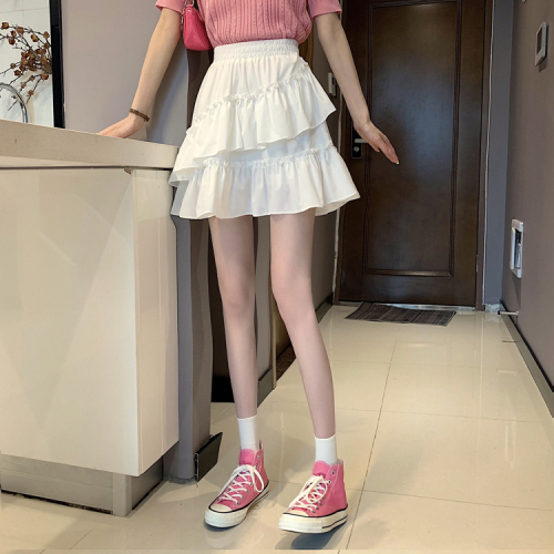 Real shot~A-line cake skirt for women 2024 new summer Korean style wear for small people anti-exposure white skirt