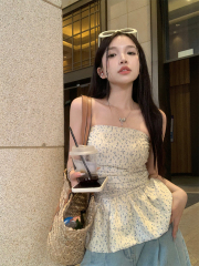 Photographed Korean chic summer small sexy off-shoulder lace-trimmed sundress for women