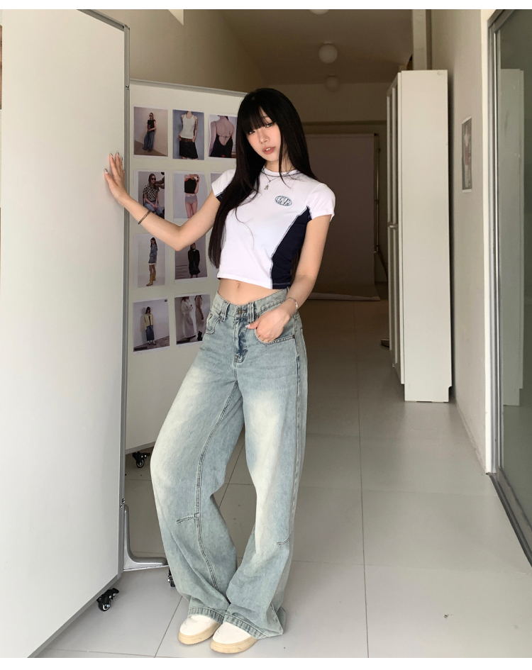 260克莫代爾1x1短袖t恤女短款夏裝設計感百搭修身正肩拼色上衣