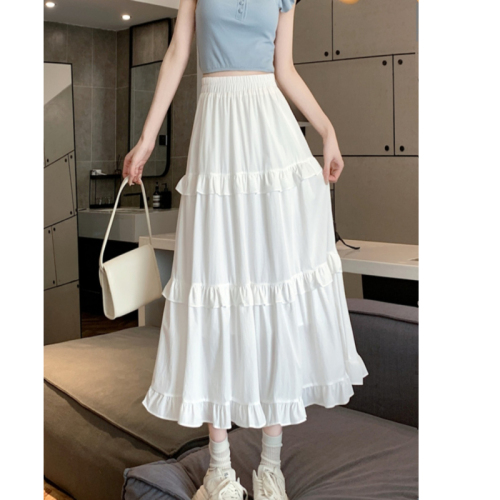 白色蛋糕裙法式高腰半身裙女装春季小个子中长裙显瘦减龄a字裙子