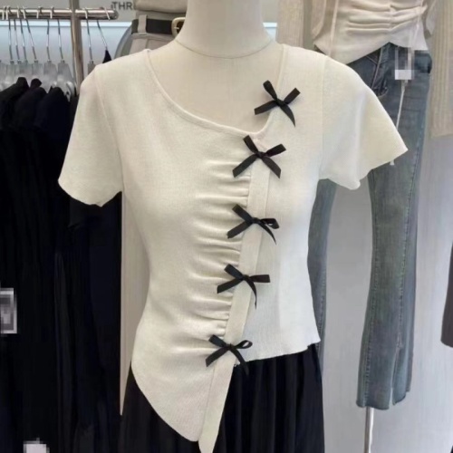 不规则短款修身短袖女夏季新款设计感小众上衣显瘦新中式心机t恤