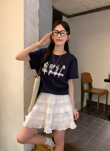 实拍~ 夏季新款可盐可甜韩版印花短袖T恤+气质减龄仙女半裙两件套