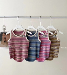 Women's Sleeveless Striped Collared Short V-Neck Top with Body-Shaping Design for Summer