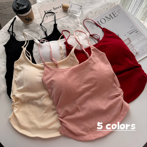 Photographed hot girl pure desire pleated backless top with thin straps, slimming outerwear for layering under clothing