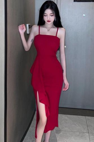 Real shot of sexy nightclub Irregular suspender dress with ear slit