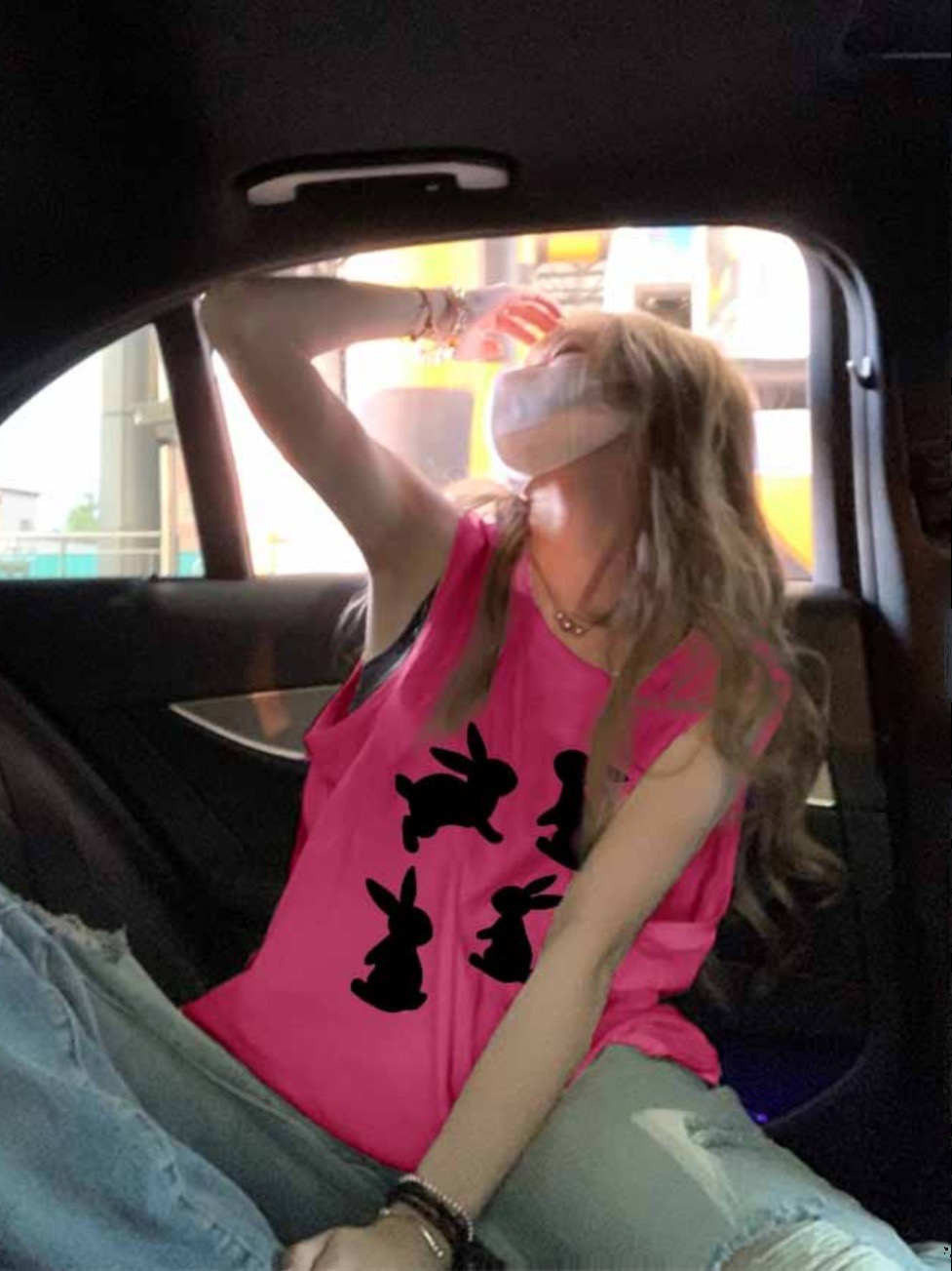 火龍果色兔子坎肩印花t恤女夏季無袖jazz汗背心外穿純棉寬鬆上衣