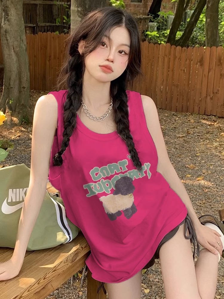 火龍果無袖t恤女夏設計感小眾法式別致背心多巴胺穿搭外穿上衣