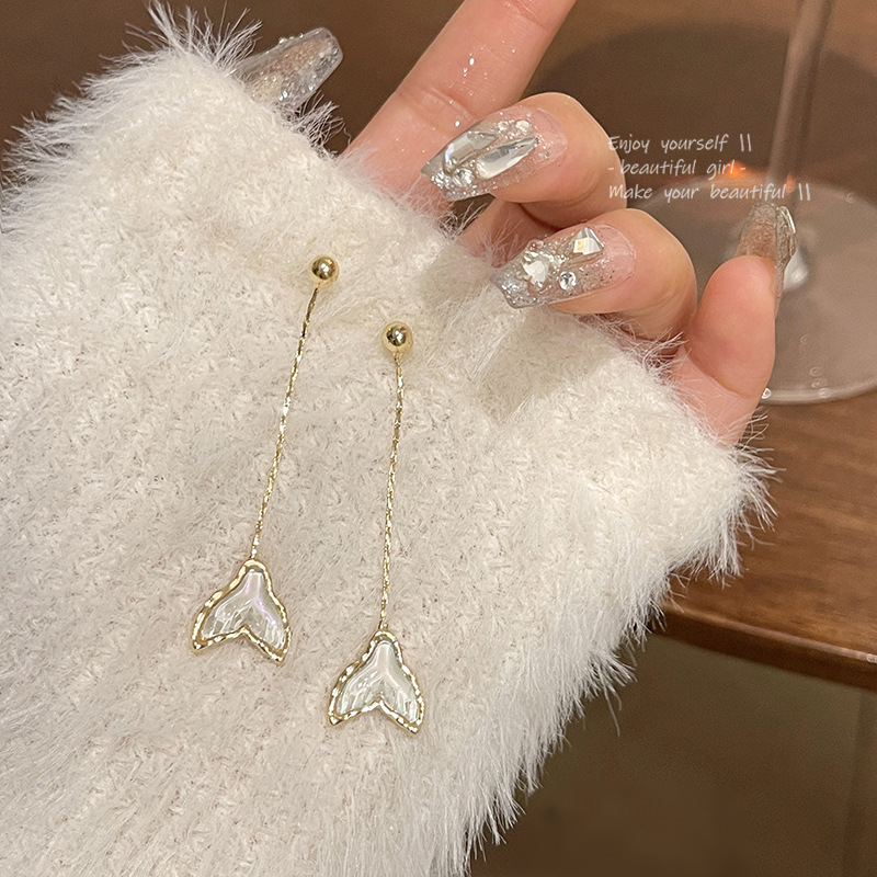 S925銀針長款流蘇魚尾耳環女輕奢小眾高級感百搭氣質耳釘網紅耳飾