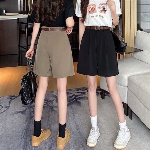 Real shot of suit A-line shorts summer thin wide-leg workwear five-point pants large size fat mm high-waisted loose medium pants